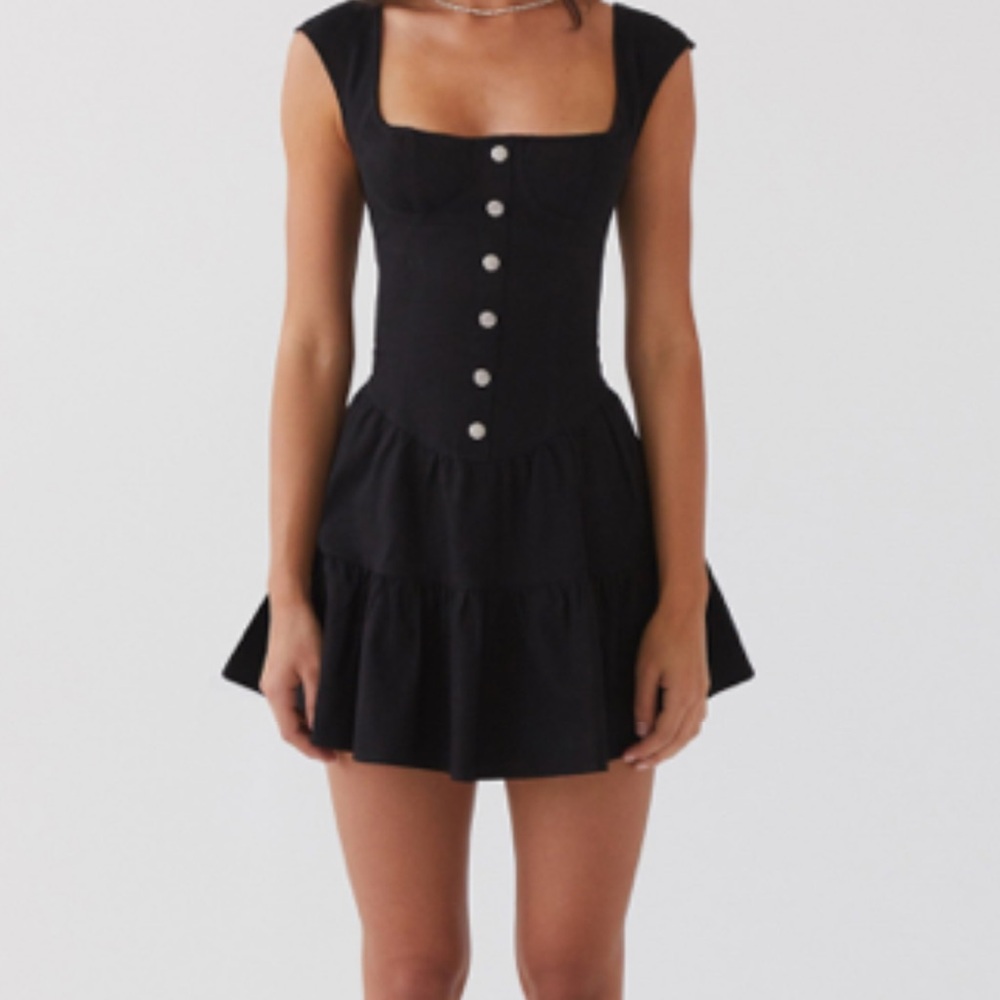 Peppermayo Black Button-Front Mini Dress